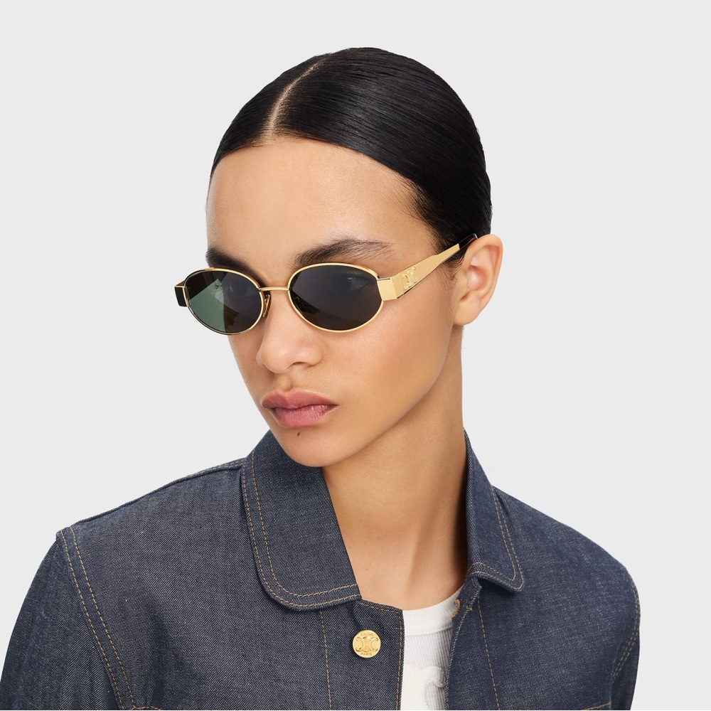 Celine Black and Gold Oval Sunglasses